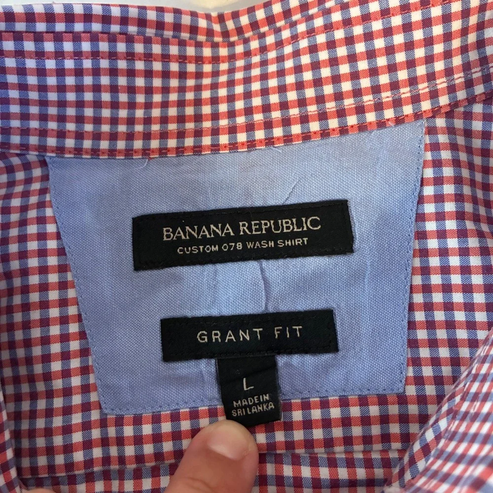 Banana Republic Grant Fit Gingham Shirt Mens Large Red Blue Custom 078 Bloke